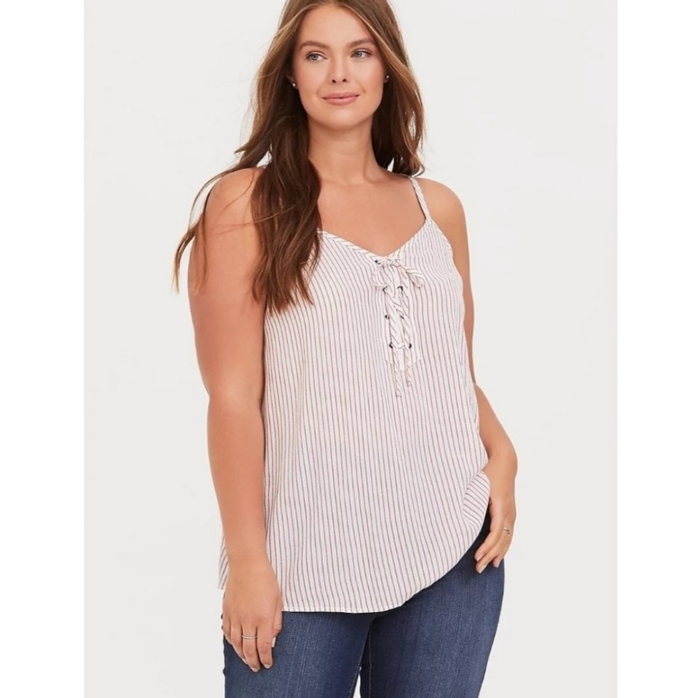 Torrid Sophie Stripe Lace Up Cami Red White